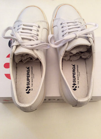 New In Box Supergra For The White Company White Leather Plimols Size 6/39.5 - Whispers Dress Agency - Womens Trainers & Plimsolls - 2