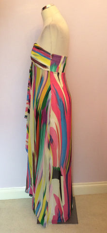 COAST MULTI COLOURED PRINT STRAPLESS SILK MAXI DRESS SIZE 10 - Whispers Dress Agency - Sold - 2