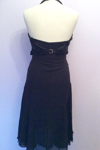 TED BAKER BLACK HALTER NECK SILK DRESS WITH ADDED BEADED WAISTCOAT TOP SIZE 2 UK 10 - Whispers Dress Agency - Womens Dresses - 3