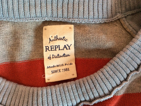 Replay Red, Grey & Light Blue Stripe Cotton Jumper Size L - Whispers Dress Agency - Sold - 4