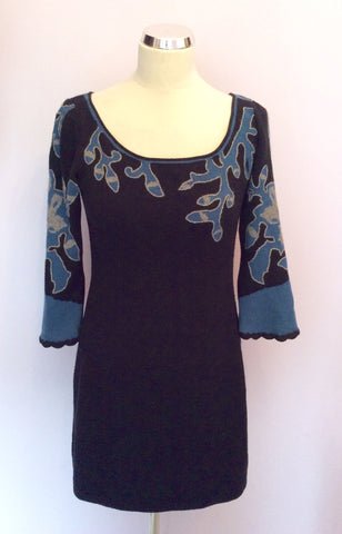 Temperley Black & Blue/Grey Trim Merino Wool & Cashmere Dress Size M - Whispers Dress Agency - Womens Dresses - 2