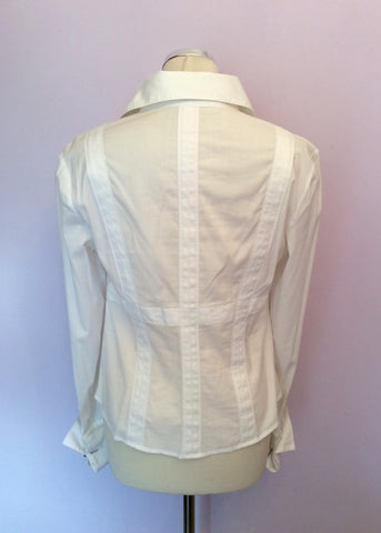 Karen Millen White V Neck Pleated Trim Shirt Size 14 - Whispers Dress Agency - Sold - 2