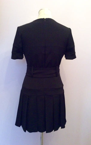 Karen Millen Black Short Sleeve Belted Pleated Skirt Dress Size 10 - Whispers Dress Agency - Sold - 3