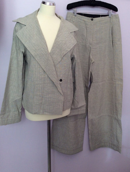 Annette Gortz Light Grey Pinstripe Linen Blend Trouser Suit Size 40/44 UK 14/18 - Whispers Dress Agency - Womens Suits & Tailoring - 1