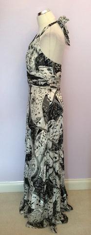 Brand New Apanage Black & White Print Silk Halterneck Maxi Dress Size 18 - Whispers Dress Agency - Sold - 3