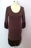 Boden Brown Knit Velvet Trim Dress Size 12 - Whispers Dress Agency - Sold - 2