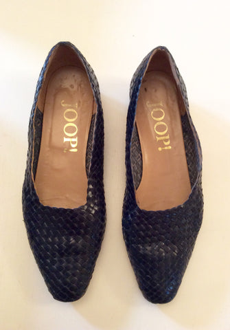 Joop Dark Blue Italian Leather Woven Flat Shoes Size 5/38 - Whispers Dress Agency - Sold - 2