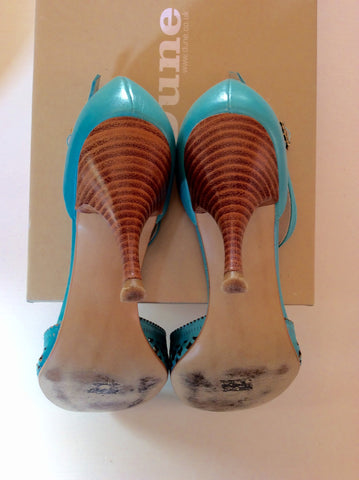 Dune Turquoise T Bar Leather Heels Size 6/39 - Whispers Dress Agency - Sold - 3