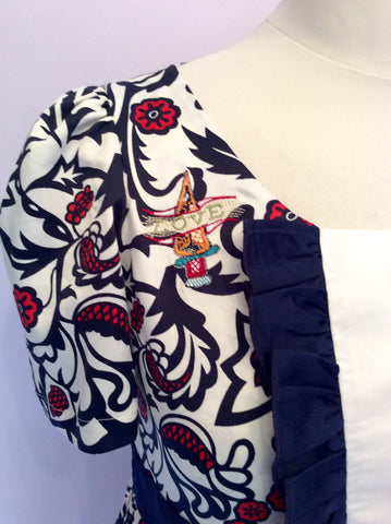 Laura Blue, Red & White Print Embroidered Tea Dress Size S - Whispers Dress Agency - Womens Dresses - 2