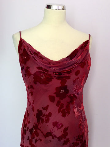 Monsoon Deep Red Floral Long Strappy Dress & Wrap Size 12 - Whispers Dress Agency - Sold - 3