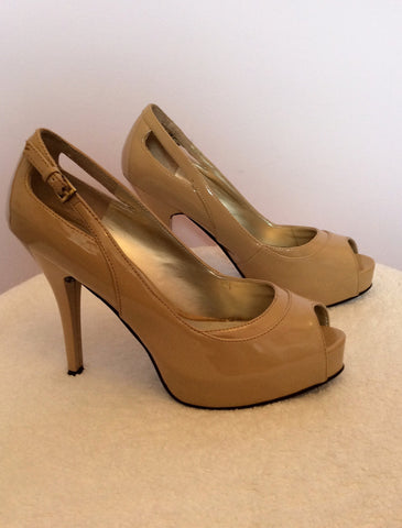 Guess Camel Patent Peeptoe Heels Size 6/39 - Whispers Dress Agency - Sold - 2