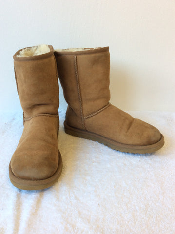 UGG TAN SHEEPSKIN LINED CLASSIC SHORT BOOTS SIZE 3.5/36 - Whispers Dress Agency - Sold - 1
