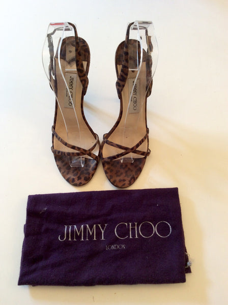 JIMMY CHOO BROWN LEOPARD PRINT STRAPPY SANDALS SIZE 5/38 - Whispers Dress Agency - Sold - 1