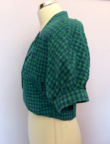 Vintage United Colours Of Benetton Blue & Green Check Crop Jacket Size 42 UK 10 - Whispers Dress Agency - Sold - 2