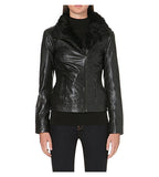 Brand New Ted Baker Black Leather Fur Collar Biker Jacket / Gilet Size 4 UK 12 - Whispers Dress Agency - Womens Coats & Jackets - 2