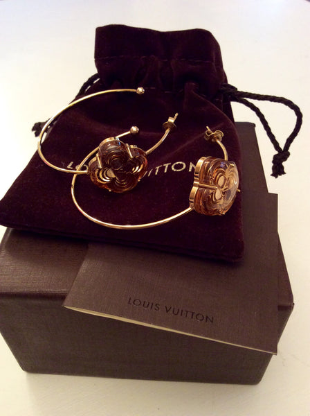 Louis Vuitton Gold Hoop Earrings In Original Box - Whispers Dress Agency - Sold - 1