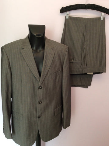 Hugo Boss Grey Pinstripe Wool Suit Size 44/ 38W/ 32L - Whispers Dress Agency - Sold - 1