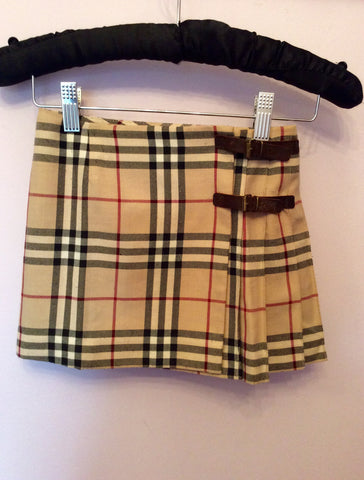 Girls Burberry Beige Check Wool Blend Kilt Skirt Age 4 - Whispers Dress Agency - Sold - 1