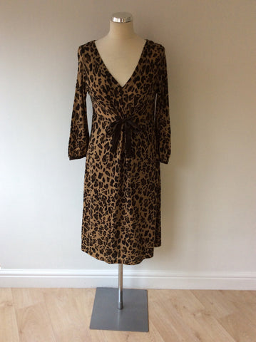 GERARD DAREL BROWN LEOPARD PRINT WOOL BLEND DRESS SIZE 42 UK 14 - Whispers Dress Agency - Womens Dresses - 1