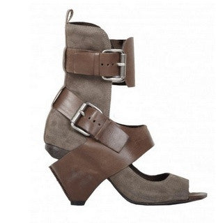 All Saints Brown Suede & Leather Peeptoe Eos Boots Size 5/38 - Whispers Dress Agency - Sold - 1