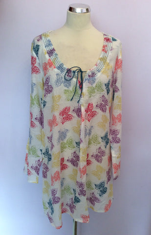 WHITE STUFF WHITE BUTTERFLY PRINT COTTON KAFTAN TOP SIZE 14 - Whispers Dress Agency - Womens Swim & Beachwear - 1