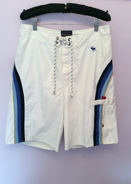 Abercrombie & Fitch White Stripe Trim Swim Shorts Size 30" - Whispers Dress Agency - Mens Swim & Beachwear - 1