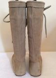 RIZZO BEIGE SUEDE KNEE LENGTH LACE UP FLAT BOOTS SIZE 6/39 - Whispers Dress Agency - Womens Boots - 4
