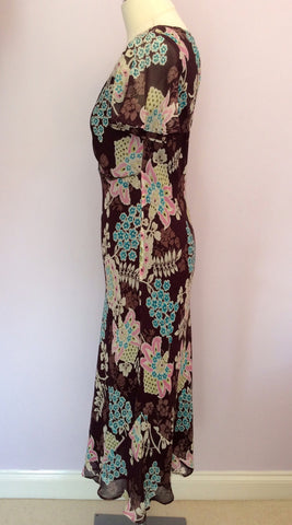 Planet Burgundy Floral Print Silk Dress & Wrap Size 10 - Whispers Dress Agency - Womens Dresses - 4