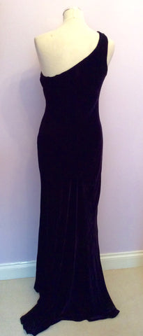 Ghost Dark Blue Velvet One Shoulder Evening Dress Size L - Whispers Dress Agency - Sold - 4