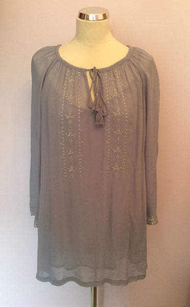 EAST PALE BLUE & SILVER EMBROIDERED SMOCK TOP SIZE 16 - Whispers Dress Agency - Womens Tops