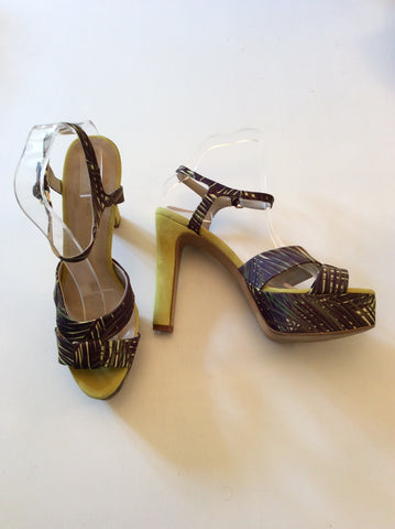 BRAND NEW ZARA LIME GREEN SUEDE & DARK GREEN PALM TREE PRINT PLATFORM HIGH HEEL SANDALS SIZE 6/39 - Whispers Dress Agency - Womens Sandals - 3