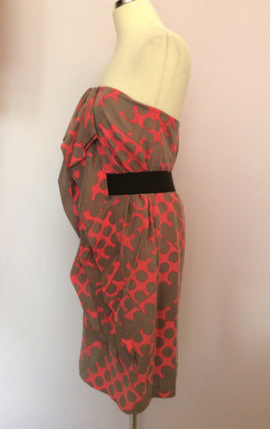 Reiss Pink & Brown Print Strapless Silk Eva Dress Size 14 - Whispers Dress Agency - Womens Dresses - 2