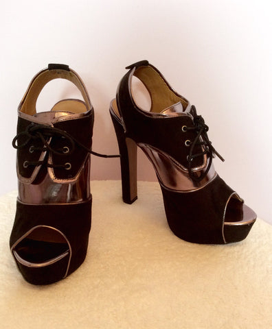 Brand New Kurt Geiger Black & Pewter Peeptoe Heels Size 7/41 - Whispers Dress Agency - Womens Heels - 1