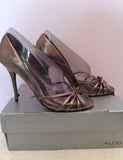 Aldo Pewter Leather Peeptoe Strappy Heels Size 4/37 - Whispers Dress Agency - Womens Heels - 2