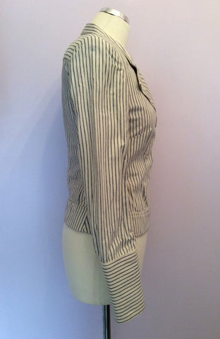 All Saints Blue & Ivory Pinstripe Cotton Jacket Size 10 - Whispers Dress Agency - Womens Coats & Jackets - 3