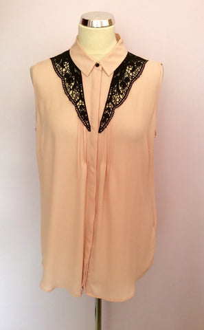 Marks & Spencer Blush Pink & Black Lace Trim Sleeveless Blouse Size 14 - Whispers Dress Agency - Womens Shirts & Blouses - 1