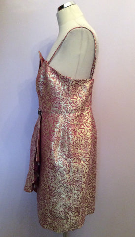 Monsoon Rose Pink & Pale Gold Print Strappy / Strapless Dress Size 18 - Whispers Dress Agency - Womens Dresses - 3