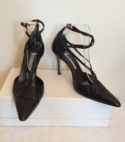 Monolo Blahnik Black Leather Strappy Heels Size 7.5/40.5 - Whispers Dress Agency - Womens Heels - 1