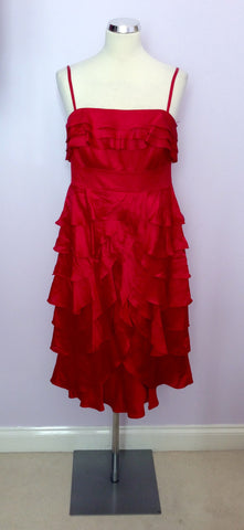 MONSOON RED SILK TIERED SKIRT OCCASION DRESS SIZE 14 - Whispers Dress Agency - Womens Dresses - 1