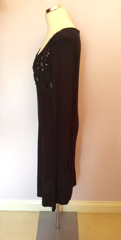 Nougat Black Appliqué Jewel Trim Stretch Jersey Dress Size 4 UK 14/16 - Whispers Dress Agency - Sold - 3