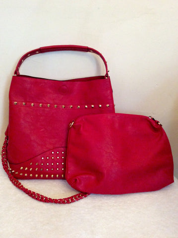 Large Red Leather Studded Shoulder Bag & Zip Top Bag - Whispers Dress Agency - Shoulder Bags - 1