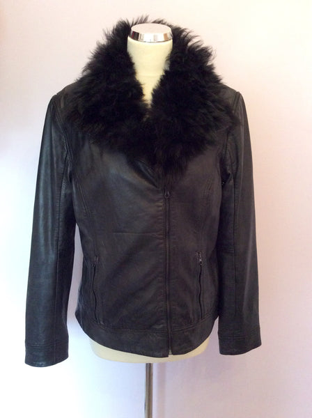 Brand New Ted Baker Black Leather Fur Collar Biker Jacket / Gilet Size 4 UK 12 - Whispers Dress Agency - Womens Coats & Jackets - 4