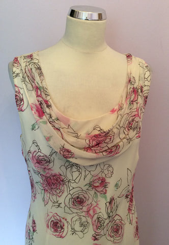Country Casuals Ivory & Pink Silk Floral Print Dress Size 14 - Whispers Dress Agency - Sold - 2