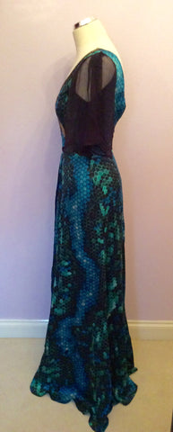 Brand new Biba blue & green silk beaded trim long dress size 8 - Whispers Dress Agency - Sold - 4