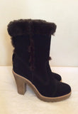 Carvela Dark Brown Suede & Faux Fur Trim Ankle Boots Size 5/38 - Whispers Dress Agency - Womens Boots - 4