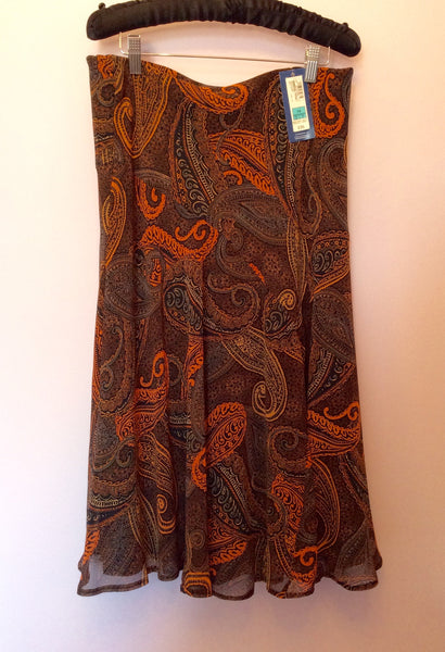 Brand New Marks & Spencer Black & Orange Print Skirt Size 14 - Whispers Dress Agency - Womens Skirts - 1