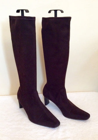 Dark Brown Faux Suede Stretch Knee High Boots Size 7/40 - Whispers Dress Agency - Sold - 1