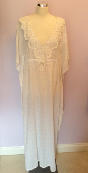 Deane & White Long White Cotton Kaftan / Cover Up Dress Size L - Whispers Dress Agency - Sold - 1