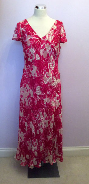 Country Casuals Pink & White Print Silk Blend Dress Size 14 - Whispers Dress Agency - Sold - 1