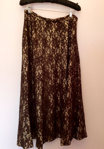 ALEXON BROWN LACE CALF LENGTH SKIRT SIZE 14 FITS UK 12 - Whispers Dress Agency - Womens Skirts - 1
